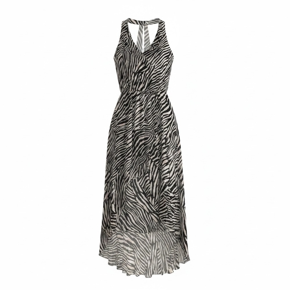 White House Black Market Zebra Print High-Low Midi Dress 00P Black White Tan - Picture 2 of 9
